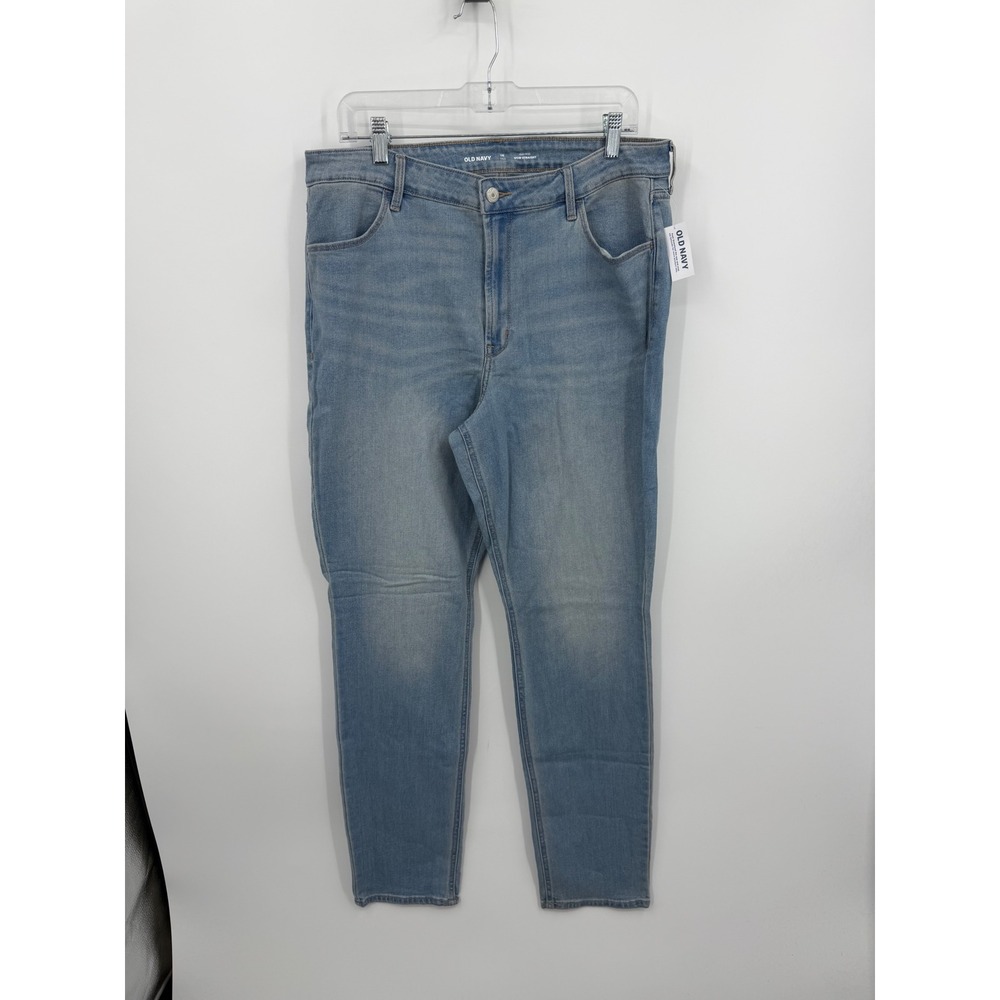 Old Navy Wow Straight Jeans Womens 16 Tall Blue High Rise Light Wash Stretch‎